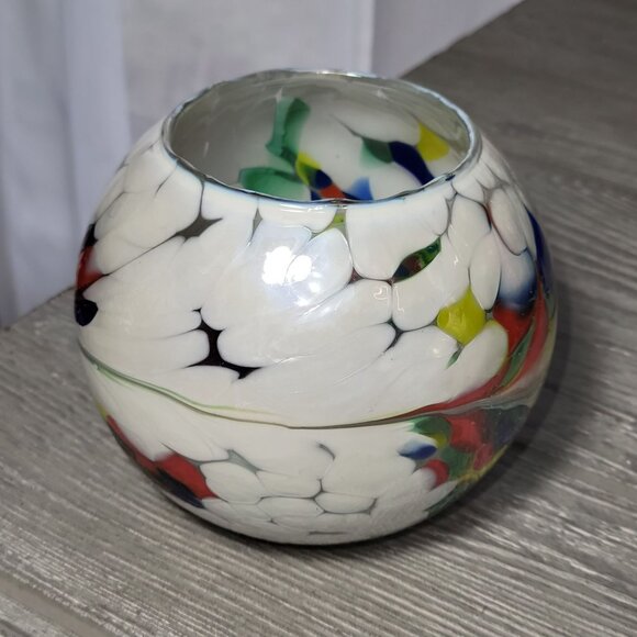 Art Glass Rose Bowl Mouth Blown In Poland Centerpiece Tea Light Candle Holder - Picture 4 of 14